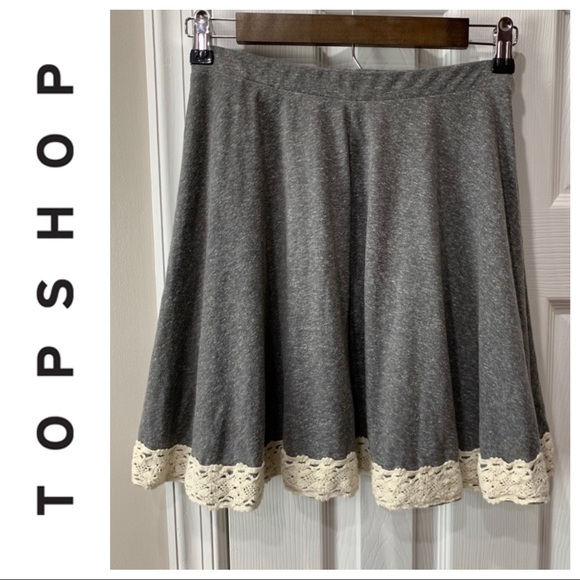 Topshop Dresses & Skirts - Topshop Gray Skirt w/ Crochet Trim Size 4